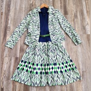 Vintage 70s L'AiGLon Mod Two Piece Dress Jacket Set Womens M Drop Waist Retro
